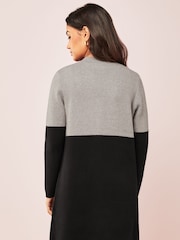 Friends Like These Grey Black Longline Mock Collar Coatigan - Image 2 of 4