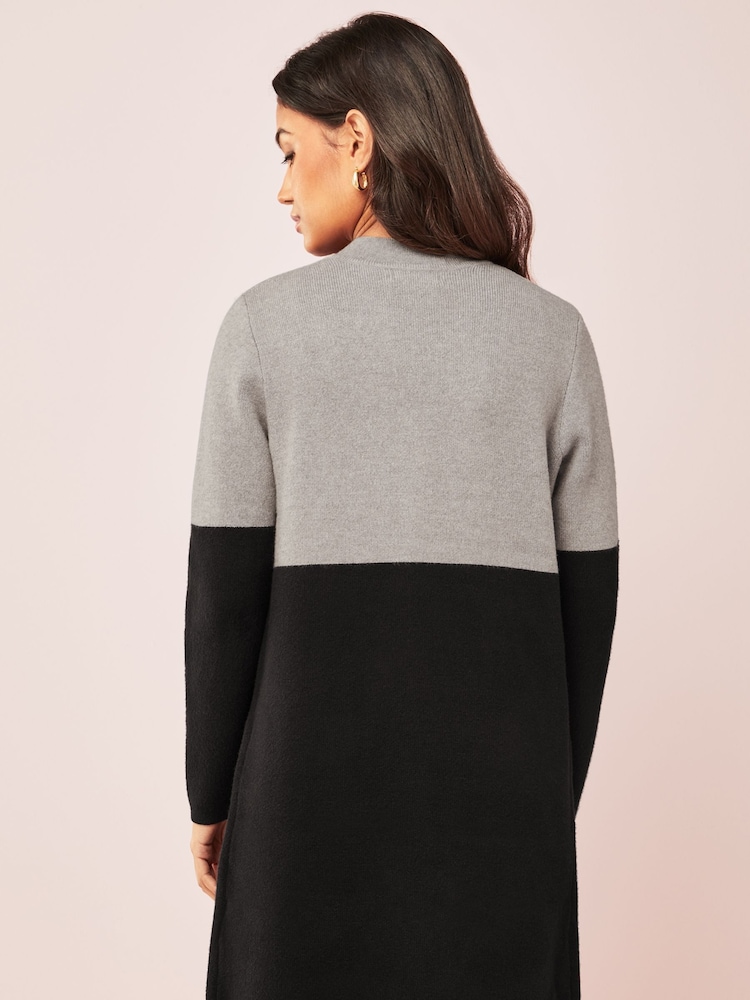 Friends Like These Grey Black Longline Mock Collar Coatigan - Image 2 of 4