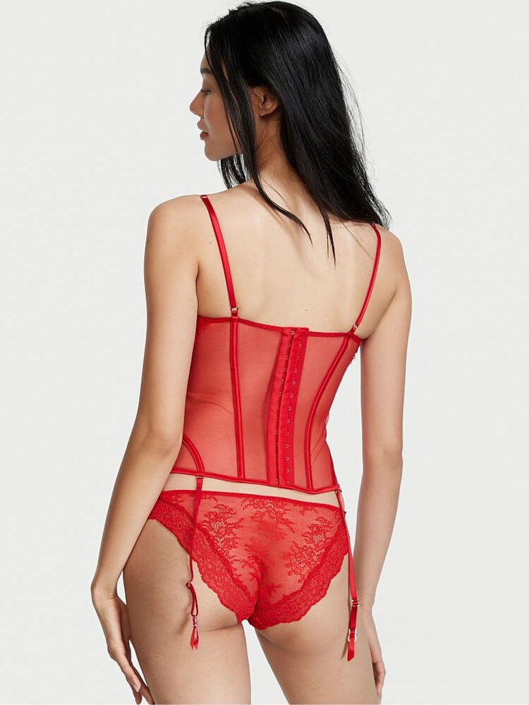 Victoria's Secret Lipstick Red Lace Lightly Lined Corset Bra Top - Image 2 of 3