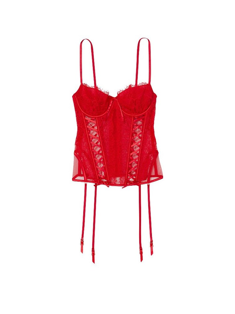 Victoria's Secret Lipstick Red Lace Lightly Lined Corset Bra Top - Image 3 of 3