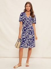 Friends Like These Blue Short Flutter Sleeve Button Mini Dress - Image 1 of 4