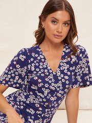 Friends Like These Blue Short Flutter Sleeve Button Mini Dress - Image 3 of 4