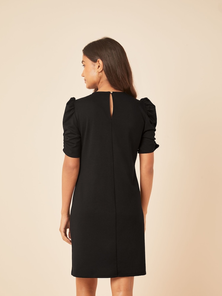 Friends Like These Black Short Puff Sleeve Round Neck Shift Dress - Image 2 of 4 Friends Like These Black Short Puff Sleeve Round Neck Shift Dress - Image 2 of 4