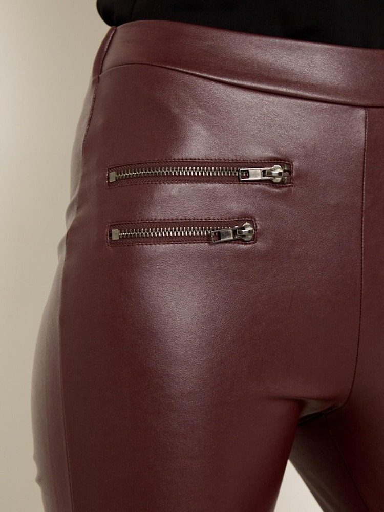 Sosandar Burgundy Tall Leather Look Premium Leggings - Image 4 of 4