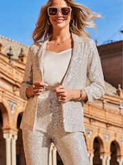Sosandar Silver Relaxed Sequin Blazer - Image 1 of 4