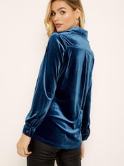 Sosandar Blue Slim Velvet Shirt - Image 4 of 5