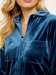 Sosandar Blue Slim Velvet Shirt - Image 5 of 5