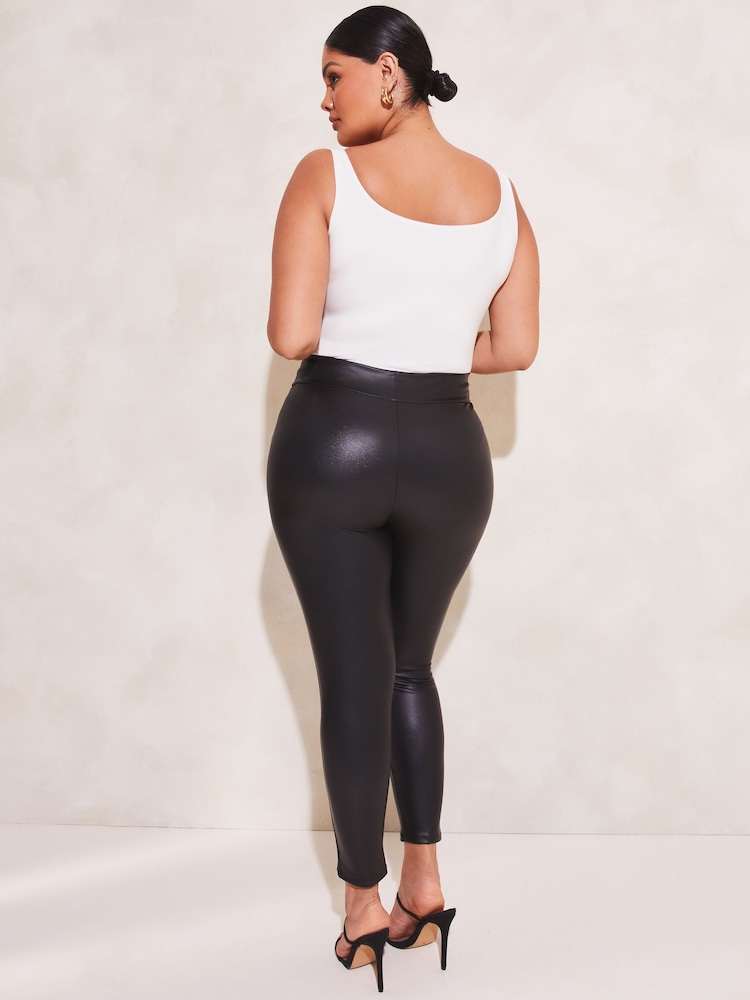 Lipsy Black Curve High Waist Leather Look Leggings - Image 2 of 4