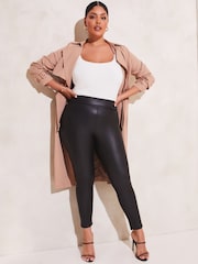 Lipsy Black Curve High Waist Leather Look Leggings - Image 3 of 4