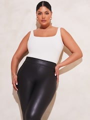 Lipsy Black Curve High Waist Leather Look Leggings - Image 4 of 4