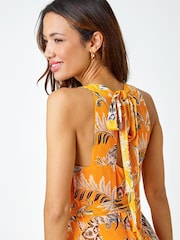 Roman Yellow Mustard Sleeveless Floral Halter Neck Midi Dress - Image 2 of 5