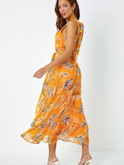 Roman Yellow Mustard Sleeveless Floral Halter Neck Midi Dress - Image 3 of 5