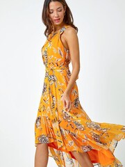 Roman Yellow Mustard Sleeveless Floral Halter Neck Midi Dress - Image 4 of 5