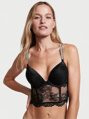 Victoria's Secret Black Add 2 Cups Shine Strap Lace Corset Bra Top - Image 1 of 4