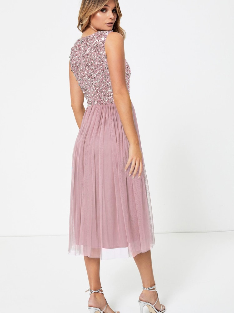Maya Pink Petite V Neck Sleeveless Sequin Midi Dress - Image 2 of 4 Maya Pink Petite V Neck Sleeveless Sequin Midi Dress - Image 2 of 4