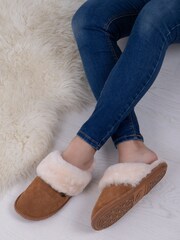 Just Sheepskin Dark Tan Ladies Duchess Sheepskin Slippers - Image 1 of 5