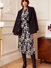 Love & Roses Black & White Texture Printed Belted Long Sleeve Midi Dress - Image 4 of 4