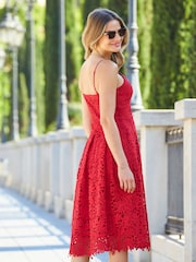Sosandar Red Guipure Lace Strappy Fit And Flare Dress - Image 3 of 4