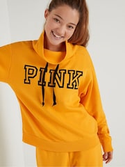 Victoria's Secret PINK Gold Glow Classic Logo Everyday Lounge Cowl Neck Pullover - Image 1 of 1