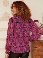 V&A | Love & Roses Red Printed Contrast Neck Tie Long Sleeve Blouse - Image 3 of 4
