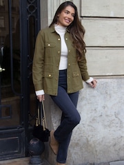 Friends Like These Khaki Green Utility Pocket Button Through Jacket - Image 6 of 7