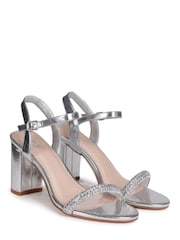 Linzi Silver Deborah Heeled Sandal With Embellished Front Strap - Image 3 of 4