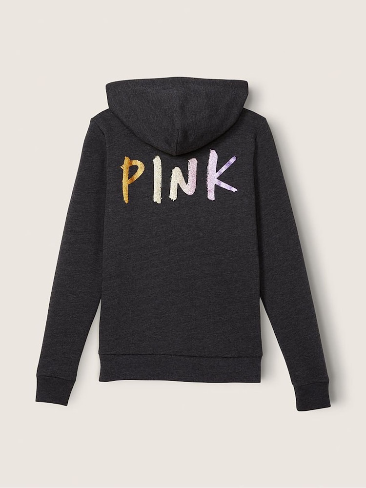 Victoria's Secret PINK Pure Black With Brushed Shine Gradient Logo Everyday Lounge Perfect FullZip - Image 1 of 5 Victoria's Secret PINK Pure Black With Brushed Shine Gradient Logo Everyday Lounge Perfect FullZip - Image 1 of 5