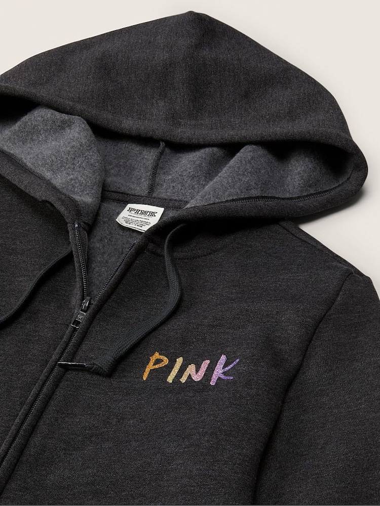 Victoria's Secret PINK Pure Black With Brushed Shine Gradient Logo Everyday Lounge Perfect FullZip - Image 2 of 5