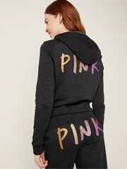 Victoria's Secret PINK Pure Black With Brushed Shine Gradient Logo Everyday Lounge Perfect FullZip - Image 3 of 5