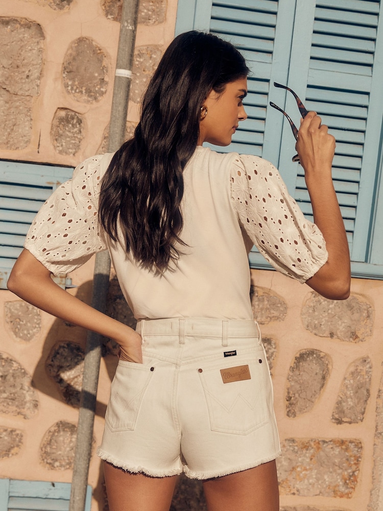 Friends Like These White Broderie Puff Sleeve Round Neck Top - Image 2 of 4