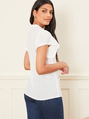 Love & Roses White Flutter Sleeve Lace Trim Blouse - Image 2 of 4