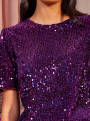 Love & Roses Purple Puff Sleeve Sequin Top - Image 2 of 4