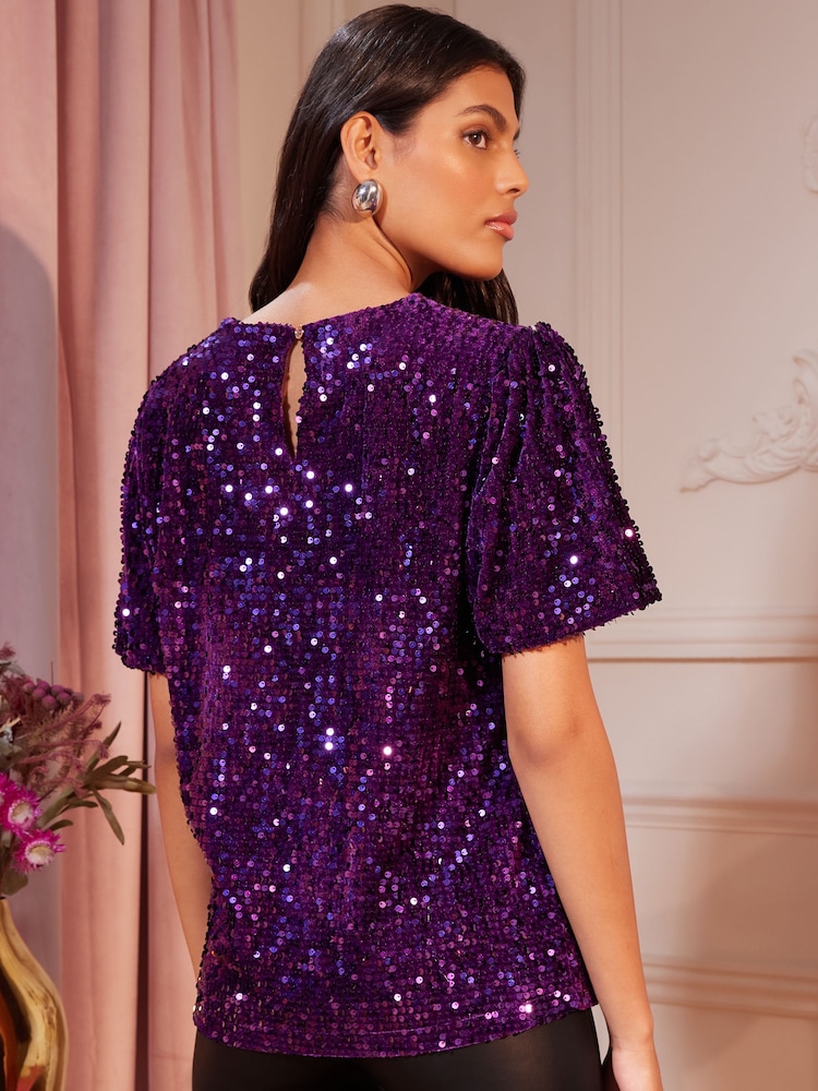 Violet - Haut Love & Roses à sequins à manches bouffantes - Image 3 of 4