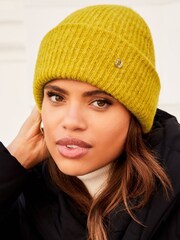 Lipsy Yellow Chunky Knitted Turn Up Beanie Hat - Image 1 of 4