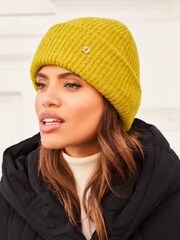 Lipsy Yellow Chunky Knitted Turn Up Beanie Hat - Image 4 of 4