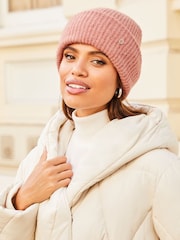 Lipsy Nude Pink Chunky Knitted Turn Up Beanie Hat - Image 2 of 4