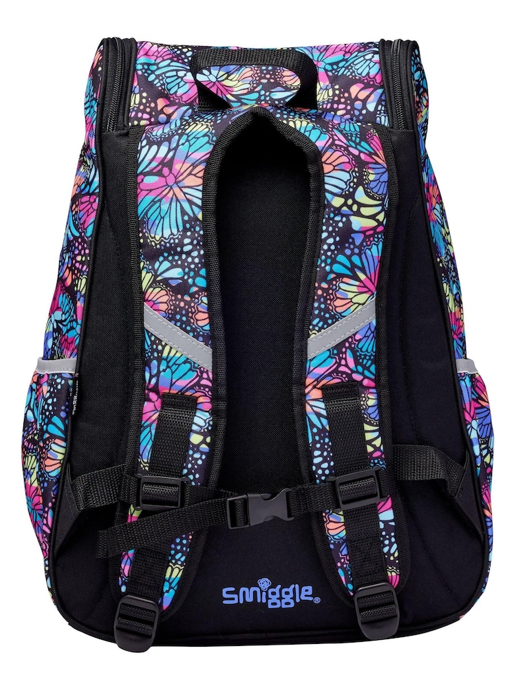 Smiggle Blue Butterfly Vivid Access Backpack with Reflective Tape - Image 2 of 4 Smiggle Blue Butterfly Vivid Access Backpack with Reflective Tape - Image 2 of 4
