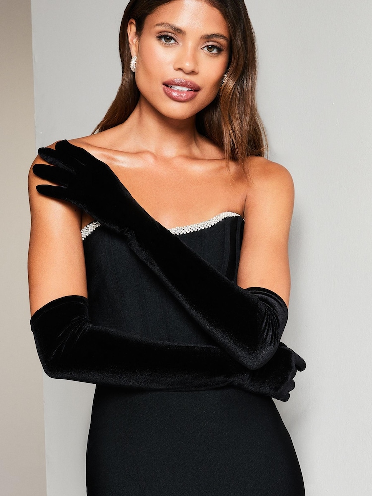 Lipsy Black Velvet Long Glove - Image 1 of 4