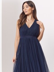 Anaya With Love Navy Blue Petite Bow Back Wide Strap Midi Dress - Image 1 of 4