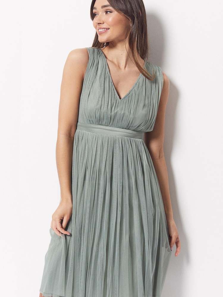 Anaya With Love Sage Green Petite Bow Back Wide Strap Midi Dress - Image 1 of 1