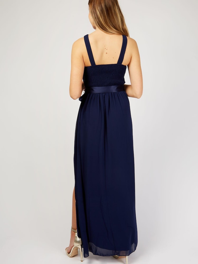 Little Mistress Blue Halterneck Bridesmaid Dress - Image 2 of 4 Little Mistress Blue Halterneck Bridesmaid Dress - Image 2 of 4
