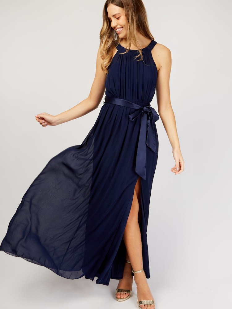 Little Mistress Blue Halterneck Bridesmaid Dress - Image 4 of 4