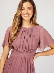 Little Mistress Pink Angel Sleeve Bridesmaid Maxi Dress - Image 2 of 3