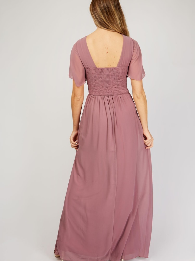 Little Mistress Pink Angel Sleeve Bridesmaid Maxi Dress - Image 3 of 3 Little Mistress Pink Angel Sleeve Bridesmaid Maxi Dress - Image 3 of 3