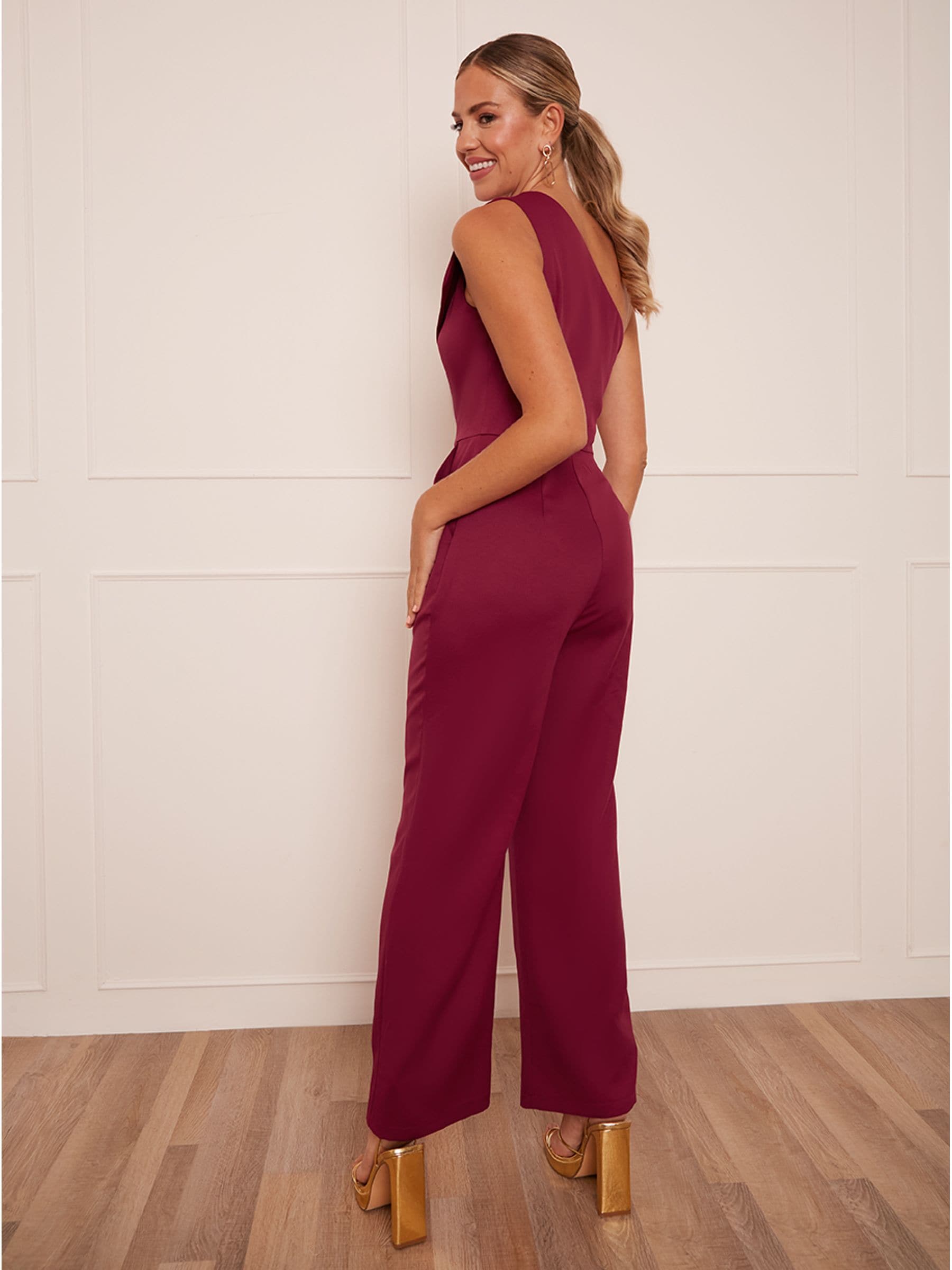 Buy Chi Chi London Berry Red Cut Out One Shoulder Jumpsuit from Next Luxembourg