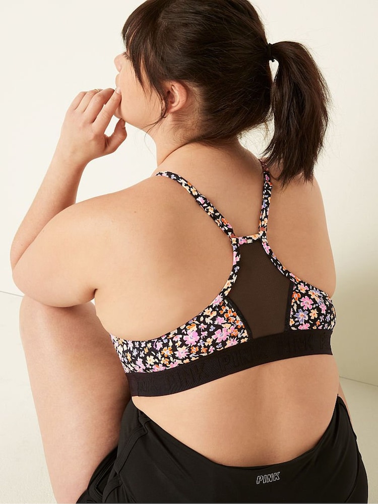Victoria's Secret PINK Pure Black Ditsy Floral Lightly Lined Low Impact Sports Bra - Image 2 of 4