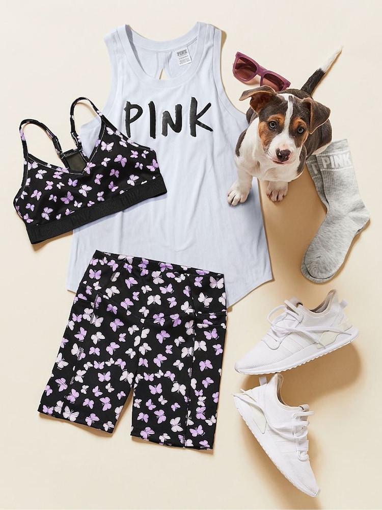 Victoria's Secret PINK Pure Black Butterfly Lightly Lined Low Impact Sports Bra - Image 1 of 1 Victoria's Secret PINK Pure Black Butterfly Lightly Lined Low Impact Sports Bra - Image 1 of 1