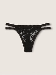 Victoria's Secret PINK Pure Black Strappy Lace Thong Knickers - Image 1 of 2