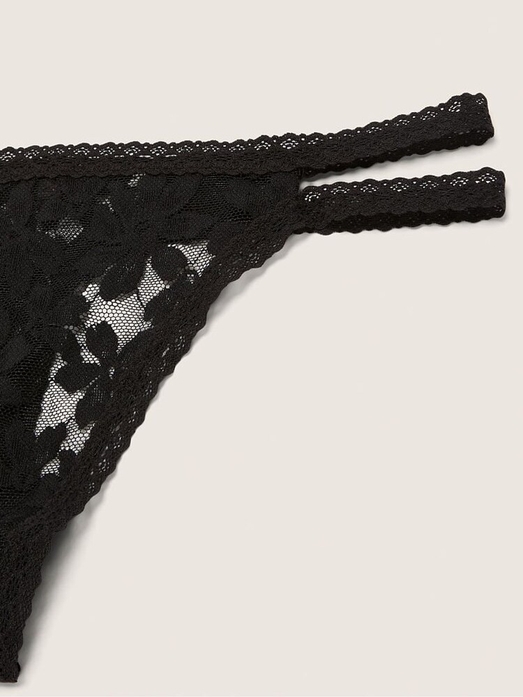Victoria's Secret PINK Pure Black Strappy Lace Thong Knickers - Image 2 of 2
