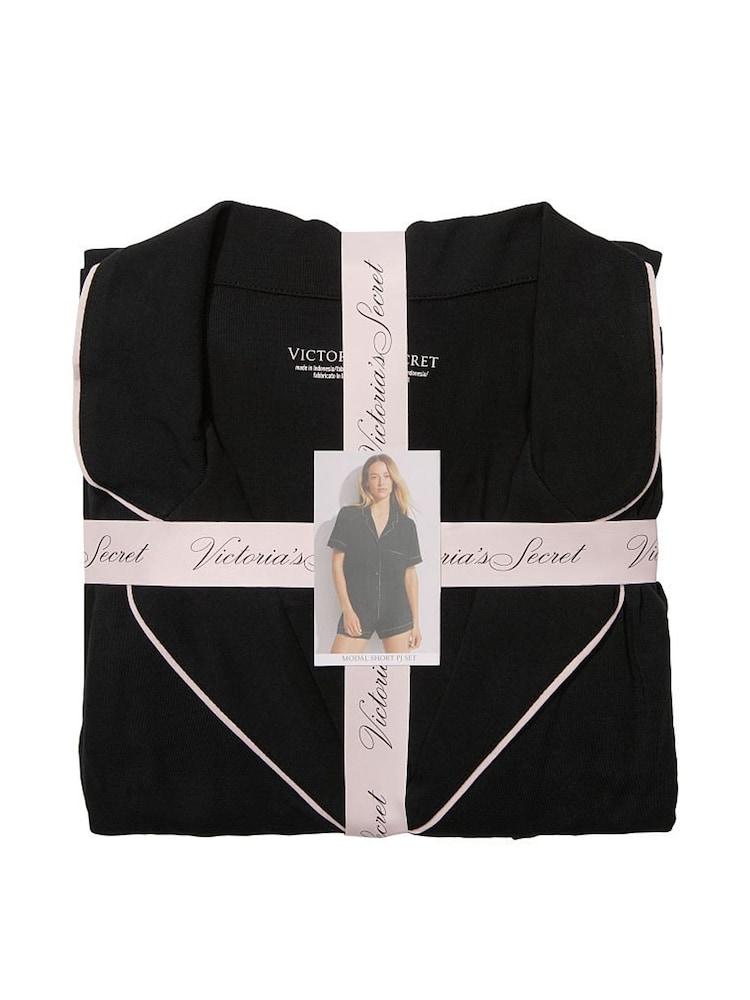 Victoria's Secret Black with Pink Piping Modal Short Pyjama Set - Image 4 of 4